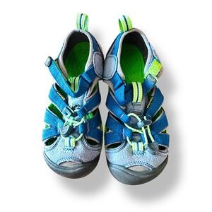 KEEN Shoes Boys Size 12 Blue Green Gray Adjustable Washable Closed Toe Sandals